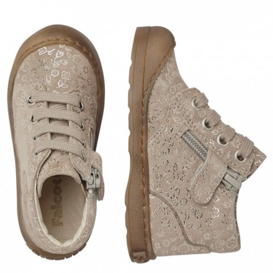 Ragazza FALCOTTO | Falcotto Labloom Zip - Scarpe Da Ginnastica In Pelle Scamosciata - Beige