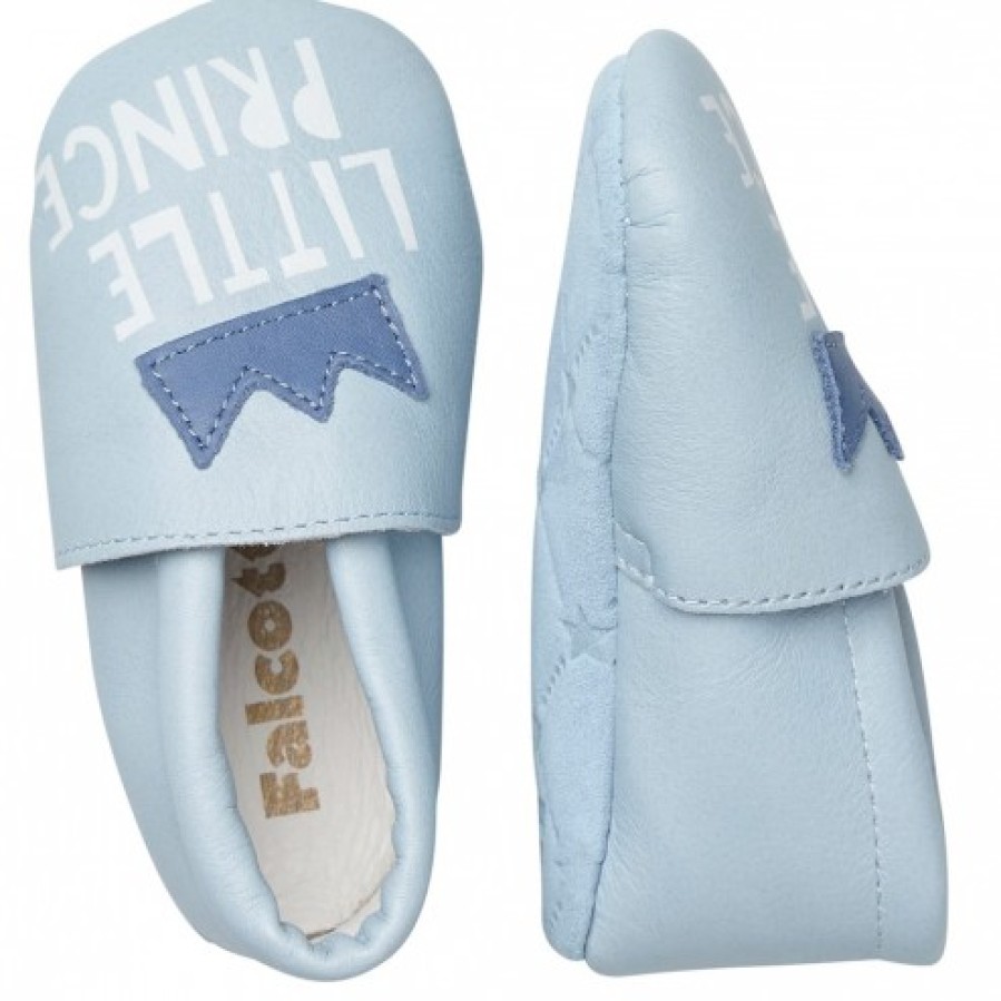 Ragazzo FALCOTTO | Falcotto Tater - Scarpette Da Culla Con Patch Corona E Stampa - Blu Cielo